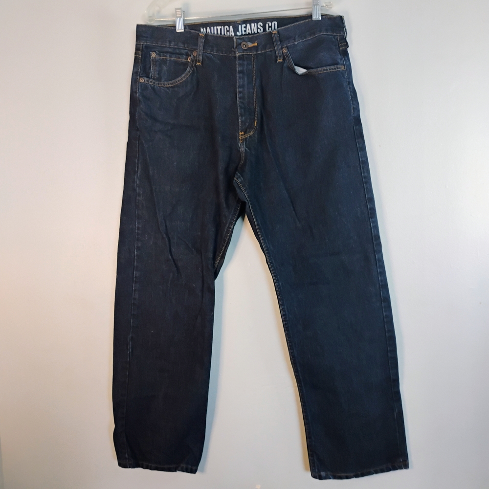 Nautica Men's Dark Blue Straight Relaxed Fit Jeans Classic Style Size 36/ 30
